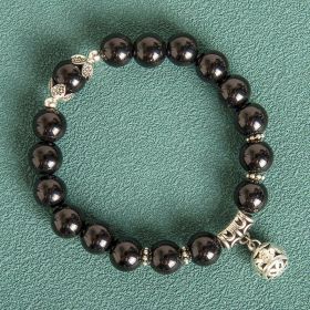 10MM Hollow Ball Korean Style Crystal Opal Beaded Bracelet (Option: Black)
