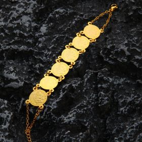 Middle East Cross Border 24K Gold Plated Coin Bracelet, Women's Handmade Jewelry, European And American Fashion Festival Bracelet (Option: Golden)