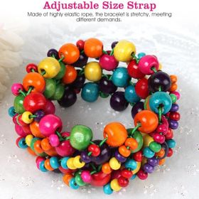 1Pc Multi-Color Wooden Beaded Stretchy Bracelet Colorful Exotic Style Elastic Bracelets For Women Girls Children (Option: Multicolor)