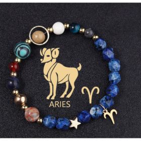 Twelve Constellations Bracelets Natural Stone Cut Surface Hemp Stone Eight Planets (Option: Aries)