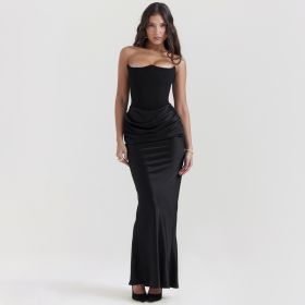 Slim Tube Top Long Dress Sexy Fashion Bandeau Backless Party Evening Dresses For Women Clothing (Option: Black-XS)