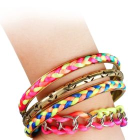 4Pcs Colorful Woven Burnished Gold Bracelets Set (Option: Colorful)