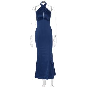Summer Fashion Elegant Backless Sleeveless Dress (Option: Blue-S)