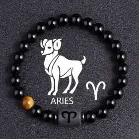 Twelve Constellation Black Glass Tiger-eye Bracelet (Option: Aries)