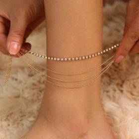 Simple Strass Cup Chain Handanklet Personality Multi-layer Bead Necklace (Option: Four Layers Of Gold)