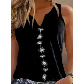 Floral Print Tank Top, Casual Notch Neck Summer Sleeveless Top, Women's Clothing (Option: Black-S)