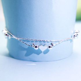 Korean Fashion Heart Bracelet Women's Double Layered Wear Light Bead Heart-shaped (Option: White Gold Color)