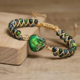 Natural Stone Peach Heart Couple Bracelet, Lover Heart-shaped Beaded Bracelet, Heart Ornaments (Option: Green Emperor Peach Heart Brac)