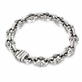 Vintage Horseshoe Link Heavy Chain Bracelet For Men, Copper Plated Silver Engraved  Push Lock Biker Punk Thick Wrist Jewelry Gift (Option: 18cm)