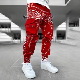 Men's Print Trousers Loose Bloomers Casual Wide-Leg Harem Pants (Option: Red-S)