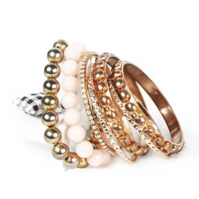 7-Piece Retro Burnished Gold Inlaid Rhinestones Bangle Bracelet Set (Option: Gold)
