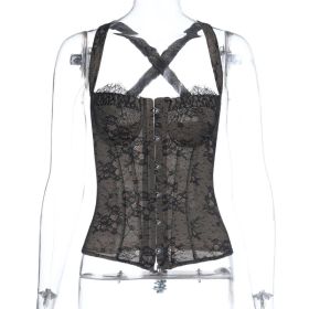 Wind Lace Sexy Corset Bustier Top All-Match Slim-Fit Tank Top For Women (Option: Black-XS)