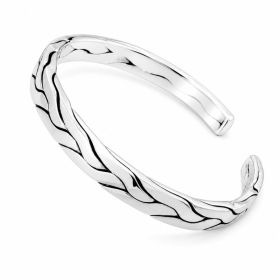 Antique Braided Textured Open Cuff Bangle For Men Women, Copper Plated Silver Adjustable Twisted Weave Vintage Minimalist Casual Wrist Jewelry Gi (Option: Adjustable opening)