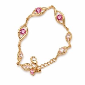 Gold Plated Twisted Vine  & Light  Cubic Zirconia Link Bracelet For Women, Copper Base Adjustable Extension Chain Dainty Floral Wedding Daily Spa (Option: With extension chains)