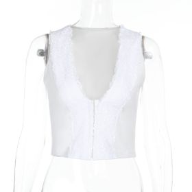 V-neck Lace-trimmed Hook-and-eye Crop-top Camisole For Spicy Girls (Option: White-S)