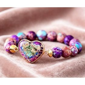 Heart-shaped Double-layer Woven Bracelet, European And American Style Natural Stone Adjustable Bracelet (Option: Round Bead Heart Imperial Blue)