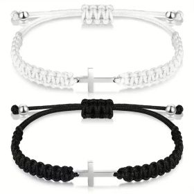 Black And White Woven Cross Couple Bracelets, Adjustable Cross Wristbands (Option: Black and white cross bracelet)