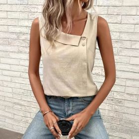 Multi-Color Casual Diagonal Collar Button Vest For Women (Option: Khaki-S)