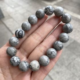 7A Natural Stone Map Stone Bracelet Single Circle Gray Picasso (Option: 6mm Map Stone Bracelet)