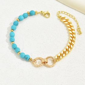 A Creative And Luxurious Instagram Style Double Ring Turquoise Multi Chain Mixed Bead Bracelet For Women's Vacation And Date Gifts (Option: 1piece)