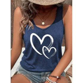 Hearts Print Crew Neck Tank Top, Casual Sleeveless Tank Top For Summer, Women's Clothing (Option: Navy Blue-S)