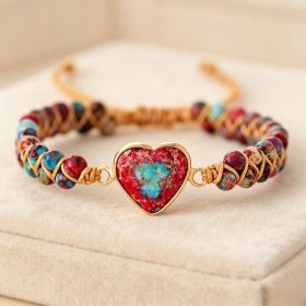 Hand-woven Natural Stone Imperial Heart Bracelet, Adjustable (Option: Red Emperor Peach Heart Bracel)