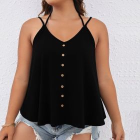 Casual V-neck Sexy Sleeveless Tank Top Versatile Women (Option: Black-1XL)