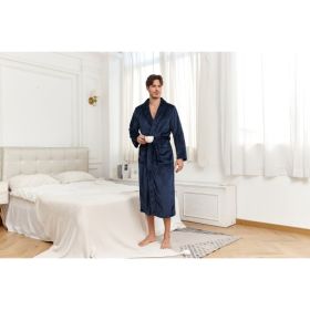RONGTAI Mens Plush Long Robe Soft And Warm Full Length Bathrobe (Option: L)
