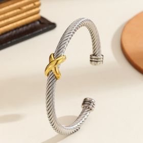1PCS Fashionable Personalized 8-character Cross Steel Wire Bracelet,Open Bracelet, Simple Versatile Trendy Diamond Bracelet, Suitable For Men And (Option: Style1)