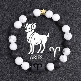 White-barked Pine Volcanic Rock String Beads And Round All-match Bracelet Beads (Option: Aries)