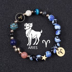 European And American Twelve Constellations Bracelets Blue Flame Agate Eight Planets Bracelet (Option: Aries)