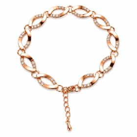 Rose Gold Twisted Oval Link Cubic Zirconia Bracelet For Women, Copper Plated Silver Dainty Adjustable Extension Chain Sparkling Wedding Daily Jew (Option: With extension chains)