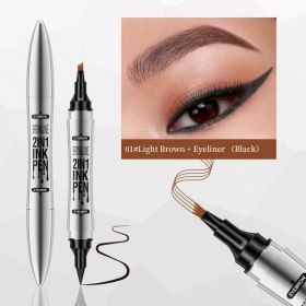2 In 1 Microblading Eyebrow Pen, 4 Fork Tip,3D Waterproof Magic Eyebrow Pencil With Multifunctional Double Head Eyebrow Pencil With Eyeliner Pencil, W (Option: Light Brown)
