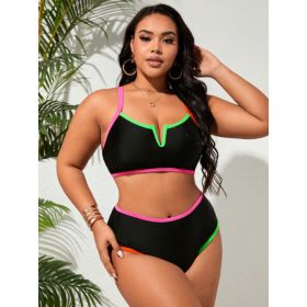 New Elegant And Fashionable Women's StyleWomen's Swimsuit For Beach Vacation Stylish One Piece With High Neck And Adjustable StrapsBeach Tankini-M064 (Option: 0XL)