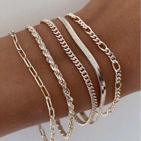 5pcs Silver Bracelets For Women, 14K Silver Plated Dainty Bracelets Set For Women Trendy Adjustable Stackable Bracelets (Option: 5spcs)