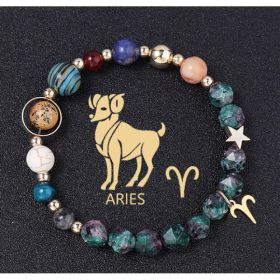 Natural Stone Twelve Constellations Bracelets Cut Hemp Stone Fashion (Option: Aries)
