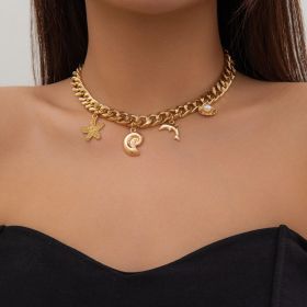Creative Boho Conch Dolphin Starfish Pendant Choker Necklace Bracelets Women Trendy Vintage Tassel Chain Grunge Jewelry Fashion Jewelry (Option: Necklace Gold)