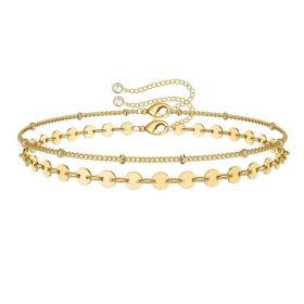 Dainty Gold Bracelets For Women, 14K Gold Filled Adjustable Layered Bracelet Cute Oval Chain  Bar Gold Bracelets For Women Jewelry (Option: Golden)