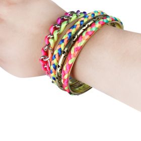 4-Piece Colorful Woven Burnished Gold Bracelet Set (Option: Colorful)