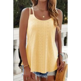 Eyelet Lettuce Trim Cami Top, Casual Sleeveless Scoop Neck Versatile Cami Top, Women's Clothing (Option: Ginger colored-S)