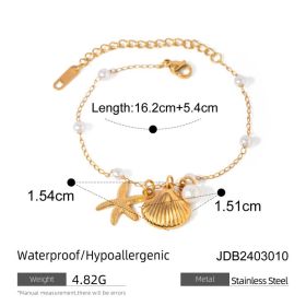 Fashion Jewelry 18K Gold Stainless Steel Pearl Chain Summer Holiday Shell Starfish Pendant Bracelet (Option: JDB2403010)