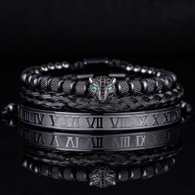 Leopard Head Set Mesh Pineapple Pearl Roman Bracelet (Option: Black Black Diamond)